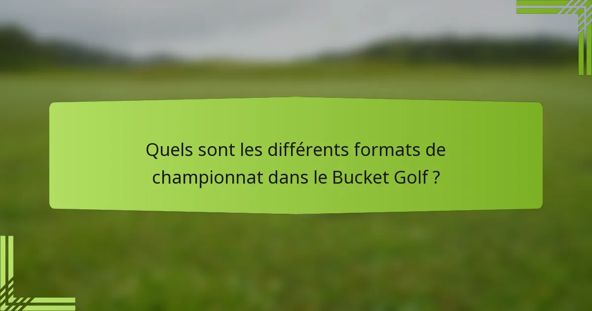 Quels sont les différents formats de championnat dans le Bucket Golf ?